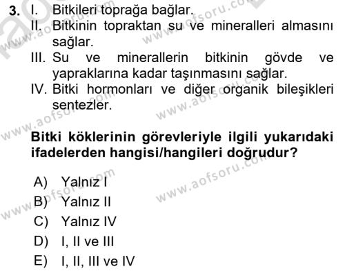 Ekoloji ve Çevre Bilgisi Dersi 2022 - 2023 Yılı (Final) Dönem Sonu Sınavı 3. Soru