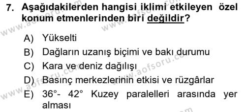 Ekoloji ve Çevre Bilgisi Dersi 2022 - 2023 Yılı (Final) Dönem Sonu Sınavı 7. Soru