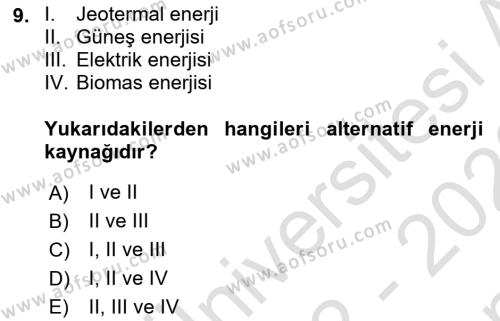 Ekoloji ve Çevre Bilgisi Dersi 2022 - 2023 Yılı (Final) Dönem Sonu Sınavı 9. Soru