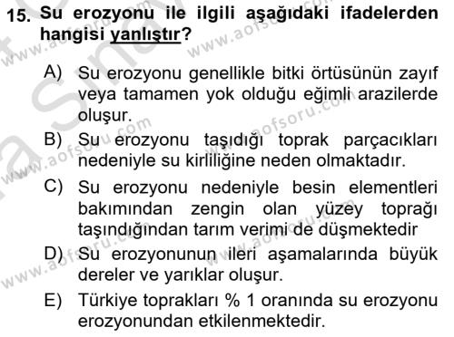 Ekoloji ve Çevre Bilgisi Dersi 2023 - 2024 Yılı (Vize) Ara Sınavı 15. Soru