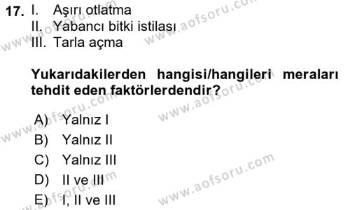 Ekoloji ve Çevre Bilgisi Dersi 2023 - 2024 Yılı (Vize) Ara Sınavı 17. Soru