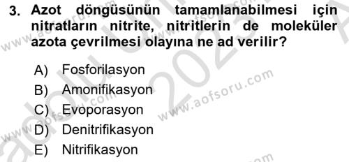 Ekoloji ve Çevre Bilgisi Dersi 2023 - 2024 Yılı (Vize) Ara Sınavı 3. Soru