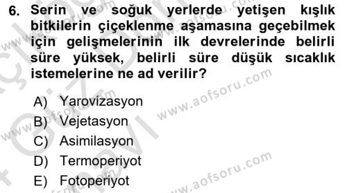 Ekoloji ve Çevre Bilgisi Dersi 2023 - 2024 Yılı (Vize) Ara Sınavı 6. Soru