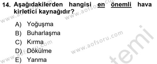 Ekoloji ve Çevre Bilgisi Dersi 2023 - 2024 Yılı (Final) Dönem Sonu Sınavı 14. Soru