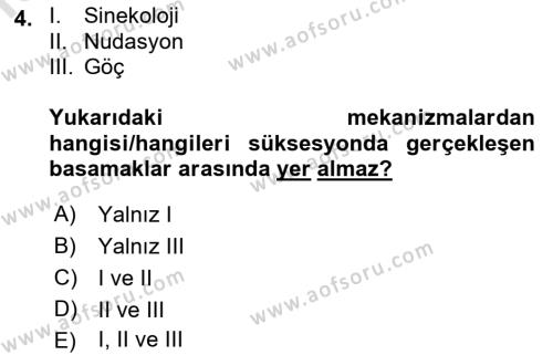 Ekoloji ve Çevre Bilgisi Dersi 2023 - 2024 Yılı (Final) Dönem Sonu Sınavı 4. Soru