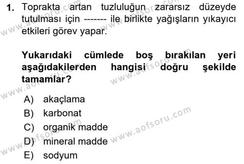 Toprak Bilgisi ve Bitki Besleme Dersi 2021 - 2022 Yılı (Final) Dönem Sonu Sınavı 1. Soru