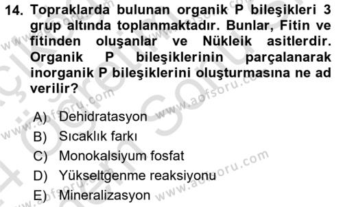 Toprak Bilgisi ve Bitki Besleme Dersi 2023 - 2024 Yılı (Final) Dönem Sonu Sınavı 14. Soru