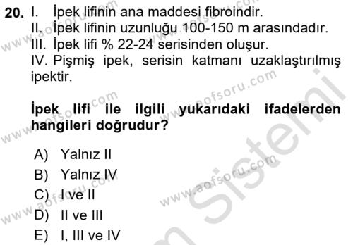 Hayvan Yetiştirme Dersi 2020 - 2021 Yılı Yaz Okulu Sınavı 20. Soru