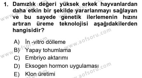 Hayvan Yetiştirme Dersi 2022 - 2023 Yılı (Vize) Ara Sınavı 1. Soru