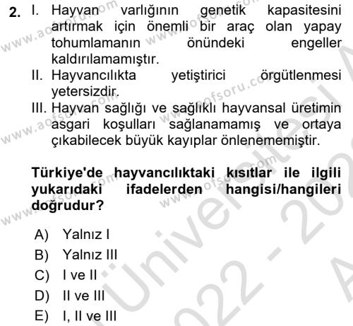 Hayvan Yetiştirme Dersi 2022 - 2023 Yılı (Vize) Ara Sınavı 2. Soru