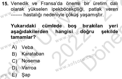 Hayvan Yetiştirme Dersi 2022 - 2023 Yılı (Final) Dönem Sonu Sınavı 15. Soru