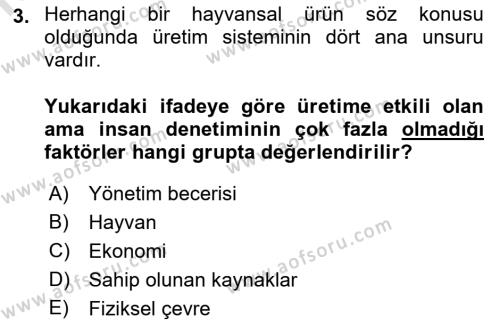 Hayvan Yetiştirme Dersi 2022 - 2023 Yılı (Final) Dönem Sonu Sınavı 3. Soru