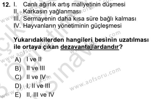 Hayvan Yetiştirme Dersi 2022 - 2023 Yılı Yaz Okulu Sınavı 12. Soru