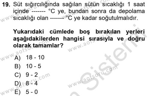 Hayvan Yetiştirme Dersi 2023 - 2024 Yılı (Vize) Ara Sınavı 19. Soru