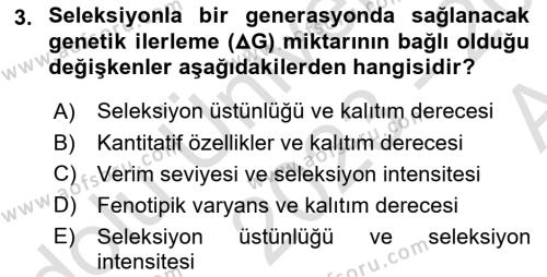 Hayvan Yetiştirme Dersi 2023 - 2024 Yılı (Vize) Ara Sınavı 3. Soru