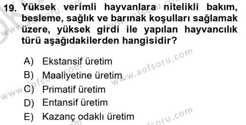 Hayvan Yetiştirme Dersi 2023 - 2024 Yılı Yaz Okulu Sınavı 19. Soru