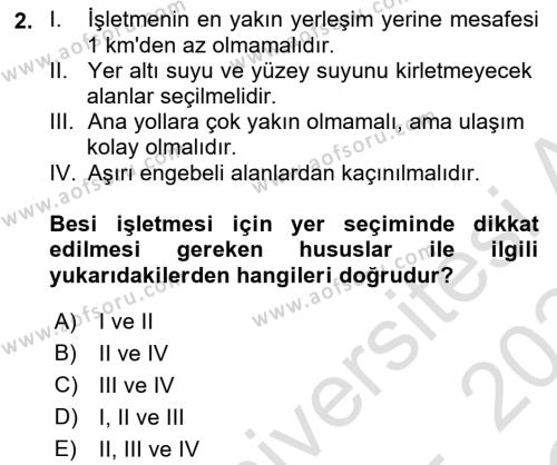 Hayvan Yetiştirme Dersi 2023 - 2024 Yılı Yaz Okulu Sınavı 2. Soru