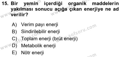 Hayvan Besleme Dersi 2021 - 2022 Yılı (Final) Dönem Sonu Sınavı 15. Soru