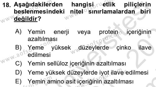 Hayvan Besleme Dersi 2021 - 2022 Yılı (Final) Dönem Sonu Sınavı 18. Soru