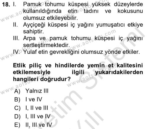 Hayvan Besleme Dersi 2021 - 2022 Yılı Yaz Okulu Sınavı 18. Soru