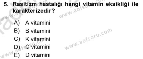 Hayvan Besleme Dersi 2021 - 2022 Yılı Yaz Okulu Sınavı 5. Soru