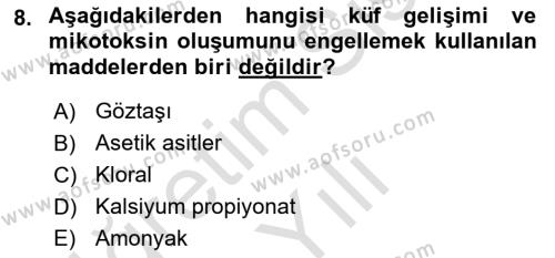 Hayvan Besleme Dersi 2021 - 2022 Yılı Yaz Okulu Sınavı 8. Soru