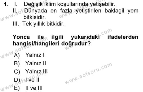 Hayvan Besleme Dersi 2022 - 2023 Yılı Yaz Okulu Sınavı 1. Soru