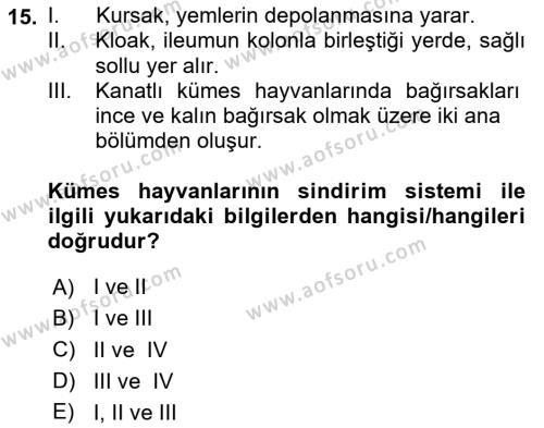 Hayvan Besleme Dersi 2023 - 2024 Yılı (Final) Dönem Sonu Sınavı 15. Soru