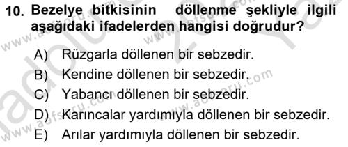 Bahçe Tarımı 2 Dersi 2020 - 2021 Yılı Yaz Okulu Sınavı 10. Soru