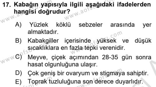 Bahçe Tarımı 2 Dersi 2020 - 2021 Yılı Yaz Okulu Sınavı 17. Soru