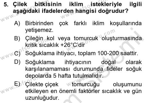 Bahçe Tarımı 2 Dersi 2020 - 2021 Yılı Yaz Okulu Sınavı 5. Soru