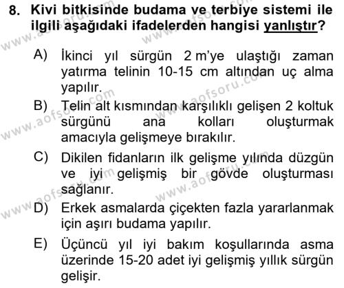 Bahçe Tarımı 2 Dersi 2020 - 2021 Yılı Yaz Okulu Sınavı 8. Soru