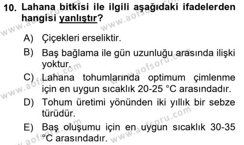 Bahçe Tarımı 2 Dersi 2021 - 2022 Yılı (Final) Dönem Sonu Sınavı 10. Soru