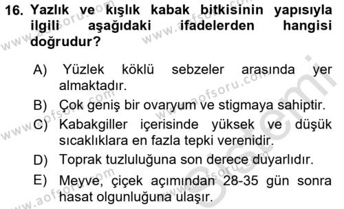 Bahçe Tarımı 2 Dersi 2021 - 2022 Yılı (Final) Dönem Sonu Sınavı 16. Soru