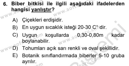 Bahçe Tarımı 2 Dersi 2021 - 2022 Yılı (Final) Dönem Sonu Sınavı 6. Soru