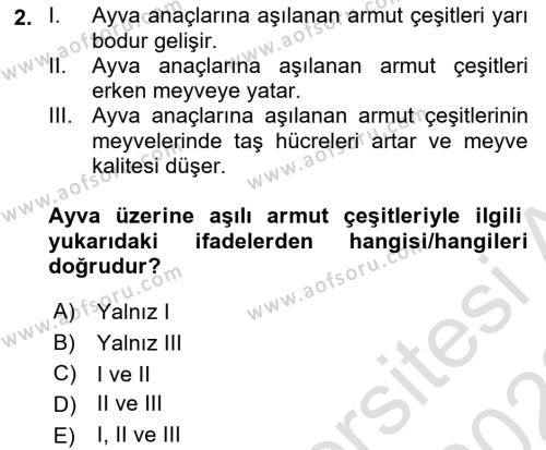 Bahçe Tarımı 2 Dersi 2021 - 2022 Yılı Yaz Okulu Sınavı 2. Soru