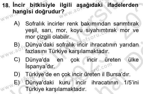 Bahçe Tarımı 2 Dersi 2023 - 2024 Yılı (Vize) Ara Sınavı 18. Soru