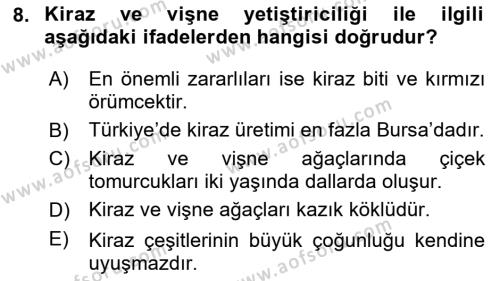 Bahçe Tarımı 2 Dersi 2023 - 2024 Yılı (Vize) Ara Sınavı 8. Soru