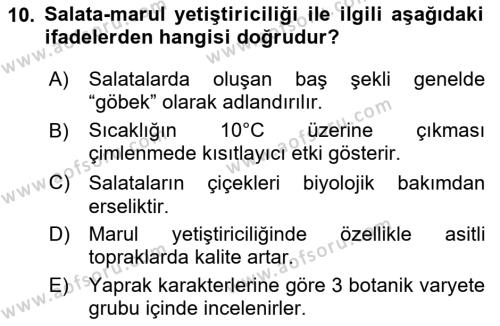 Bahçe Tarımı 2 Dersi 2023 - 2024 Yılı (Final) Dönem Sonu Sınavı 10. Soru