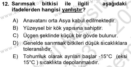 Bahçe Tarımı 2 Dersi 2023 - 2024 Yılı (Final) Dönem Sonu Sınavı 12. Soru