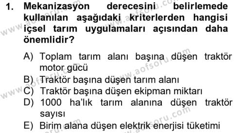 Tarım Alet ve Makinaları Dersi 2012 - 2013 Yılı (Vize) Ara Sınavı 1. Soru