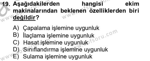Tarım Alet ve Makinaları Dersi 2012 - 2013 Yılı (Vize) Ara Sınavı 19. Soru