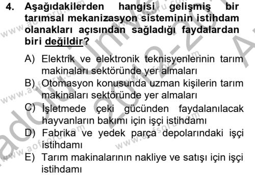 Tarım Alet ve Makinaları Dersi 2012 - 2013 Yılı (Vize) Ara Sınavı 4. Soru