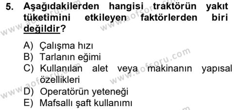 Tarım Alet ve Makinaları Dersi 2012 - 2013 Yılı (Vize) Ara Sınavı 5. Soru