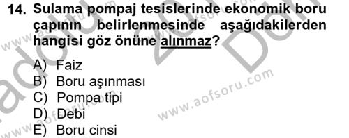 Tarım Alet ve Makinaları Dersi 2012 - 2013 Yılı (Final) Dönem Sonu Sınavı 14. Soru