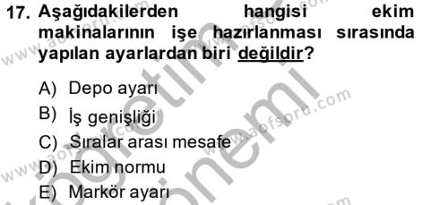 Tarım Alet ve Makinaları Dersi 2013 - 2014 Yılı (Vize) Ara Sınavı 17. Soru