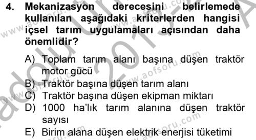 Tarım Alet ve Makinaları Dersi 2013 - 2014 Yılı (Vize) Ara Sınavı 4. Soru