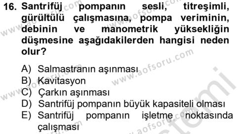 Tarım Alet ve Makinaları Dersi 2013 - 2014 Yılı Tek Ders Sınavı 16. Soru