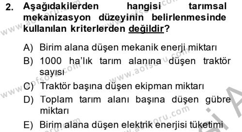 Tarım Alet ve Makinaları Dersi 2014 - 2015 Yılı (Vize) Ara Sınavı 2. Soru