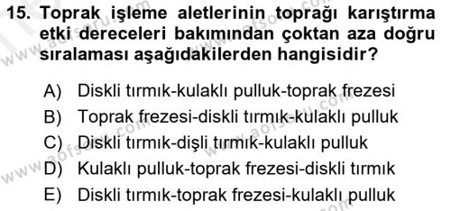 Tarım Alet ve Makinaları Dersi 2017 - 2018 Yılı (Vize) Ara Sınavı 15. Soru